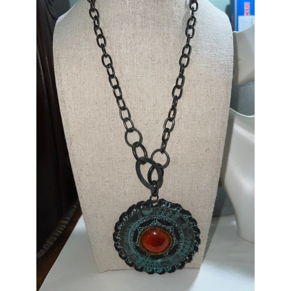 You And I Bronze Circle Pendant Necklace -- 18"